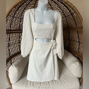 White long sleeve cutout wrap dress
